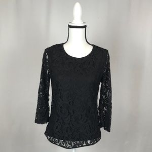 Black Lacy Blouse Quarter Sleeve Size Medium